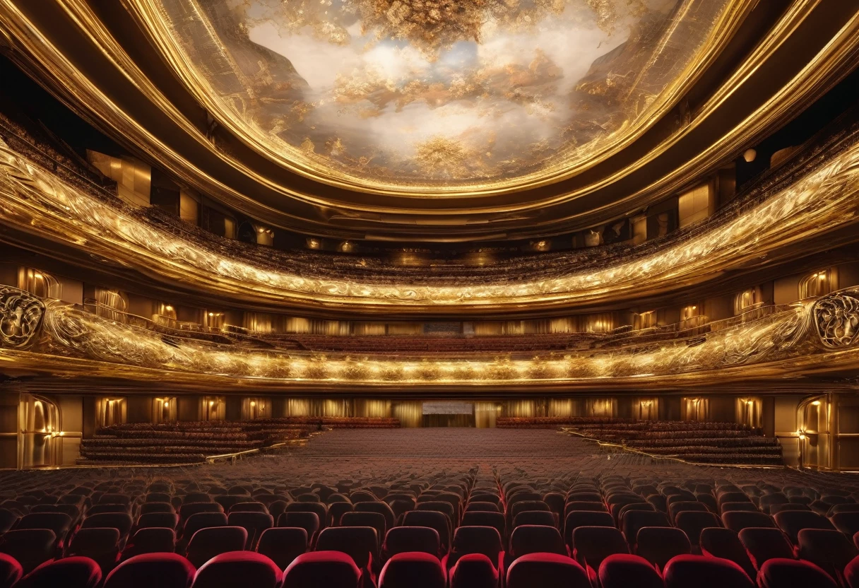 gold opera house, crowd, luxury, (Ultra High Resolution: 1.2), (Raw photo: 1.2), (Sharp Focus: 1.3), (Ultra detailed CG unified 8k wallpaper: 1.2), (Realistic, Photorealistic: 1.37)