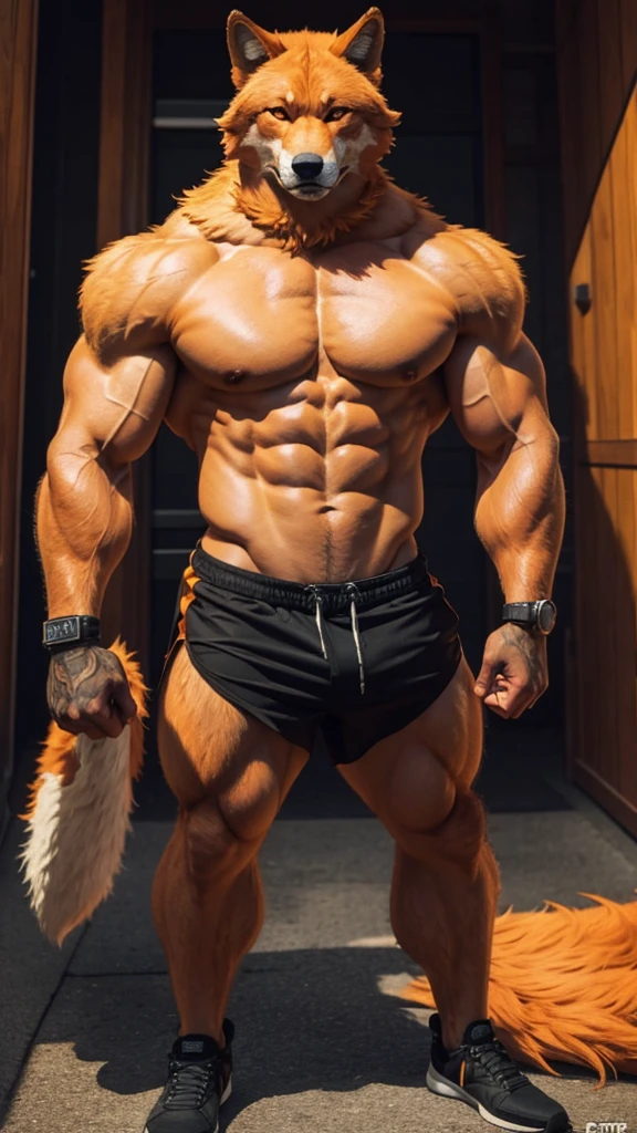 Furry, orange wolf, Muscular