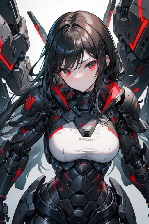 Female Android girl masterpiece Black Armor Redline Long Black Hair high school girl Mechanical Combatant Upper Body Combat readiness