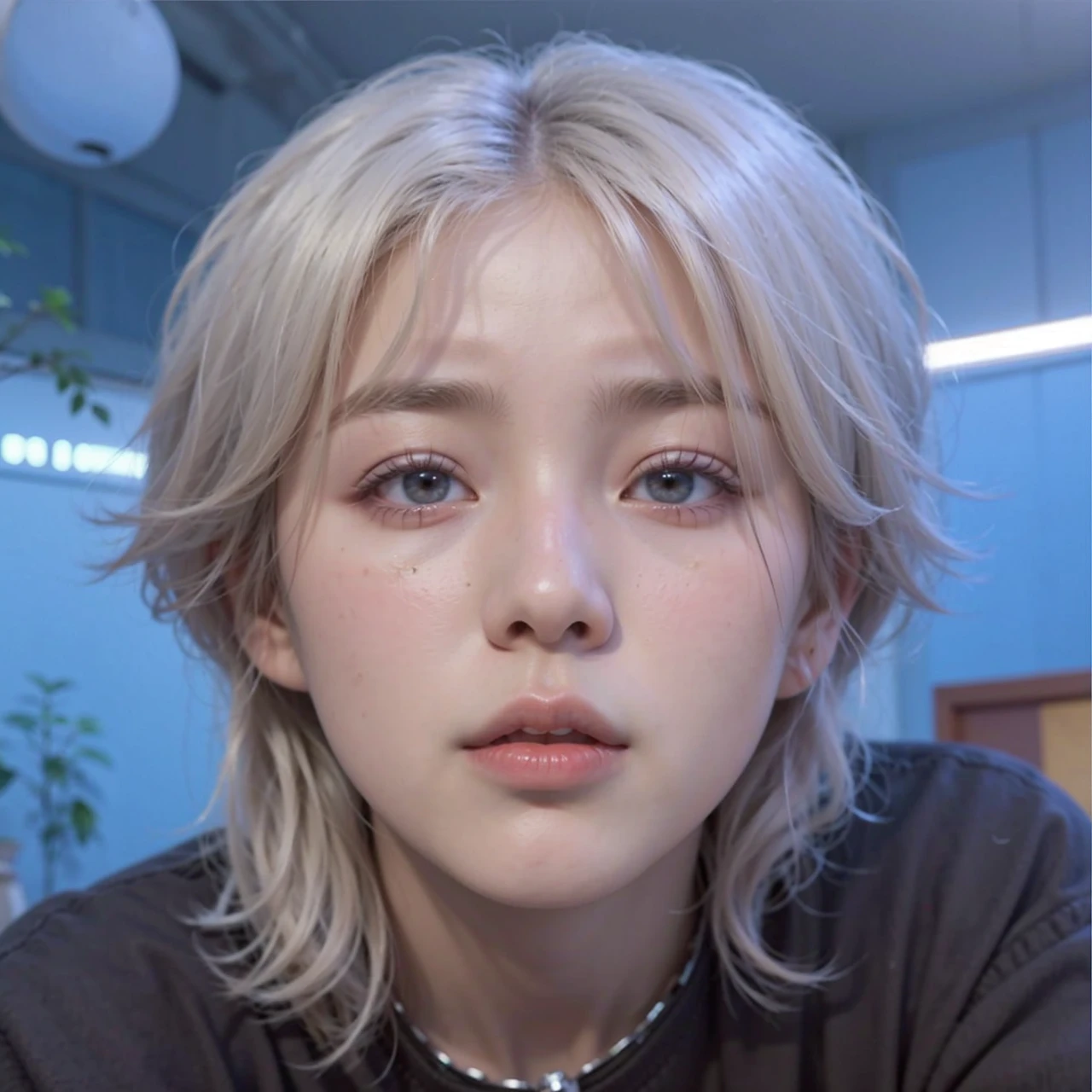 Arafa woman with dyed hair sitting at a table, Jung Jaehyun, Adorable pale korean face., Smart Ulzzang, kim doyoung, with short hair, Jossi Hacer Blackpink, Hong Jun Hyung, Tae June Kim, ulzzang, the hime cut, jaeyeon nam, xqc, jimin park, platinum short hair