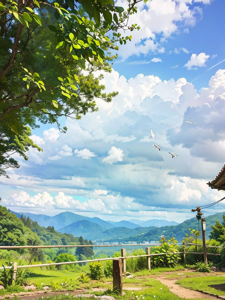 Ghibli style、nature、landscape、sunny、Clear skies、There are no people