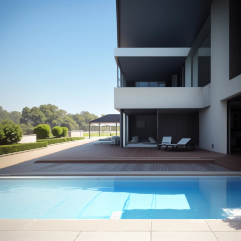 there is a blurred image of a swimming pool and a house, swimming pool in front, isolated background, next to a pool, nblurry background, blurred background, blurred environment background, fot, sit by the pool, background blur, realistic background, central focus on the table, realistic detailed background, by the pool, depth of field background, blur the background, bright sunny day