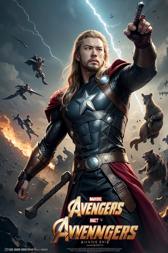 Cria um cartaz de filme,Avengers: The Kang Dynasty,com a imagem do thor