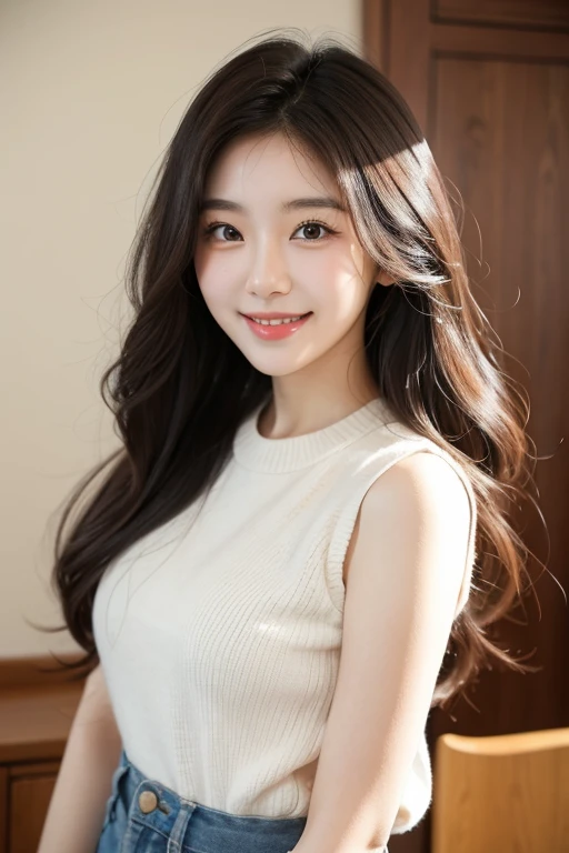 a beautiful korean girls with wavy hair and a cute smile