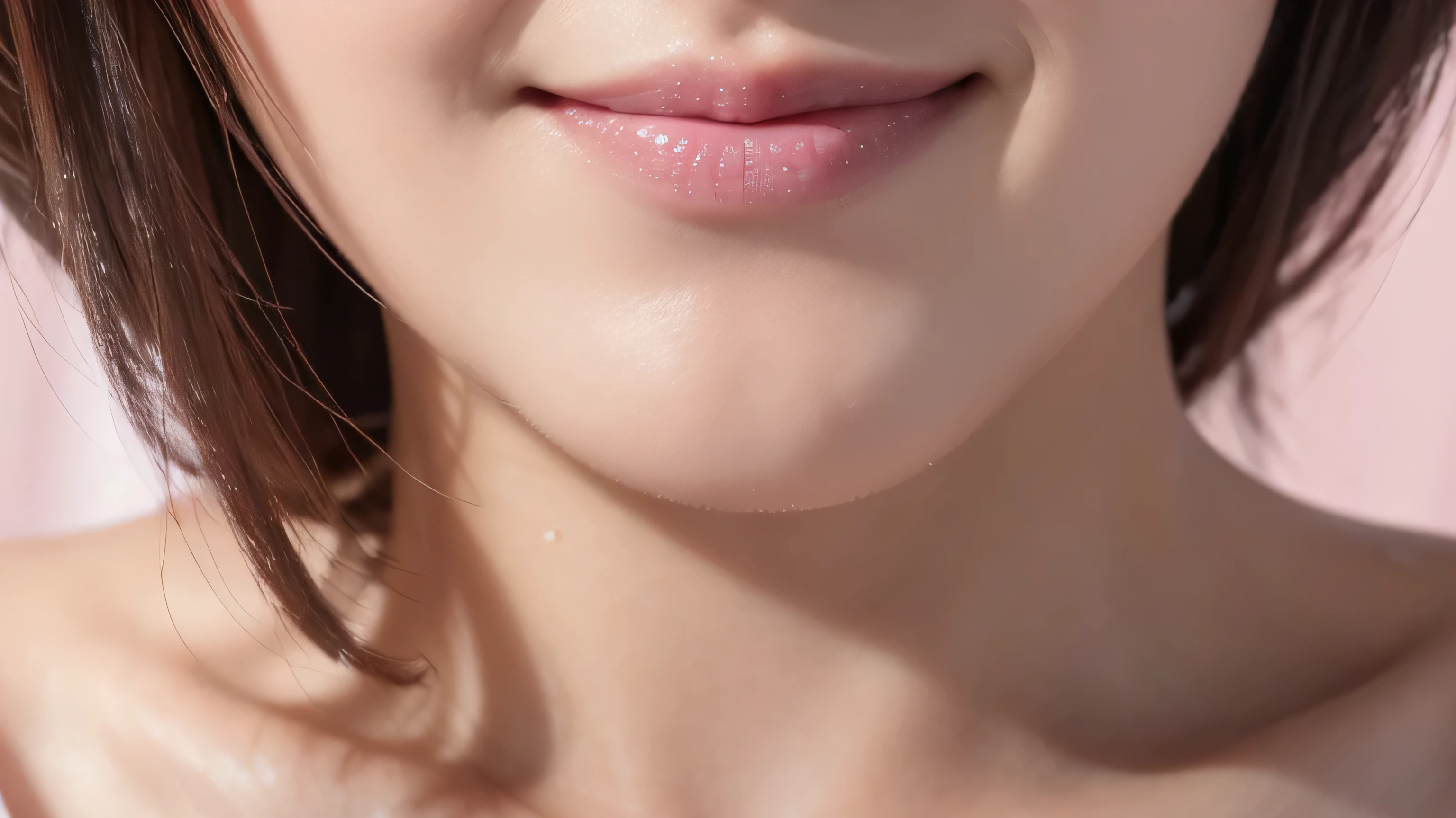 Highest quality,Maximum resolution,8K,This is a real macro close-up photo of the mouth,Pink,Smile,woman,The texture is real and clear