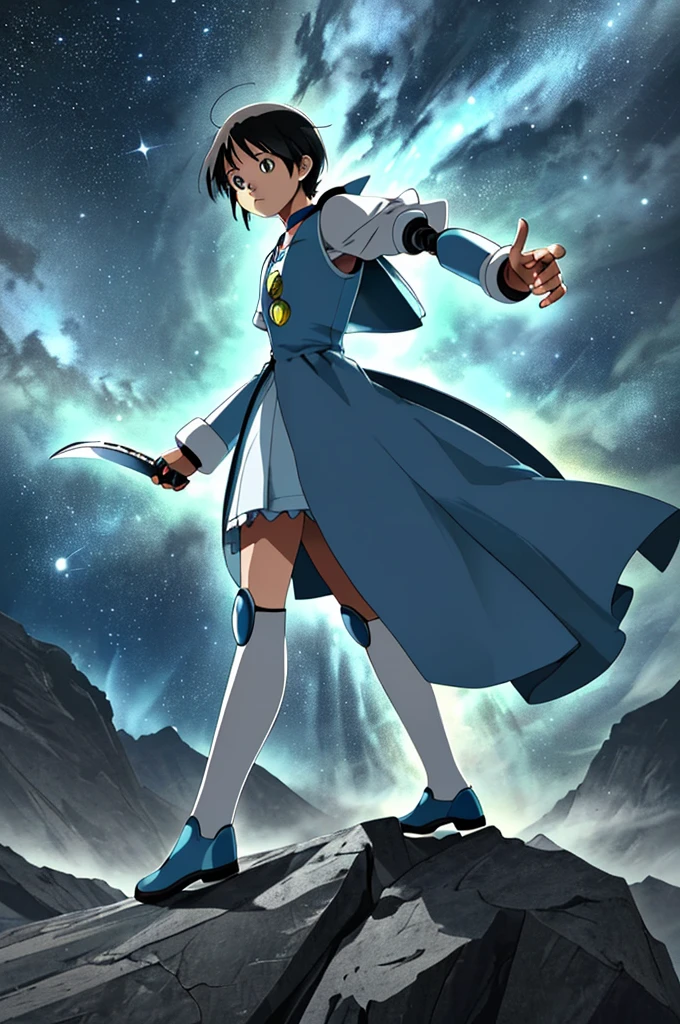 Highest quality，High resolution，((Doraemon)) ，One person，（knife），（Light blue_coat），robot，One personで，strongest，Anime Style，（Night Sky_background），(Limbs)，(Full Finger)，(Accurate fingertips), (The finer details), (Super detailed)，4K，(high resolution)，whole body, (Front angle), Looking at the camera,masterpiece，(Subtle details)，(Intricate details)，Octane Rendering，(Hyper Detail)，