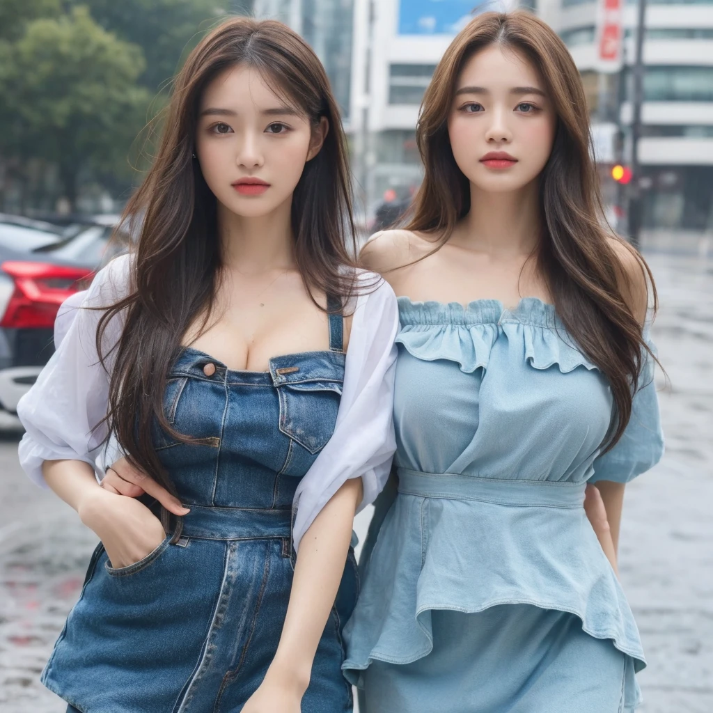 ((Highest quality, 8K, masterpiece:1.3)), concentrated:1.2, Perfect Body Beauty:1.4, Big Breasts:1.3，Hips:1.2, ((Cut your hair in layers, Beautiful breasts:1.2)), (Wet clothes:1.1) , (rain, street:1.3), Bandeau dress:1.1, Highly detailed face and skin texture, Detailed eyes, double eyelid，Whitening the skin，Long, long hair