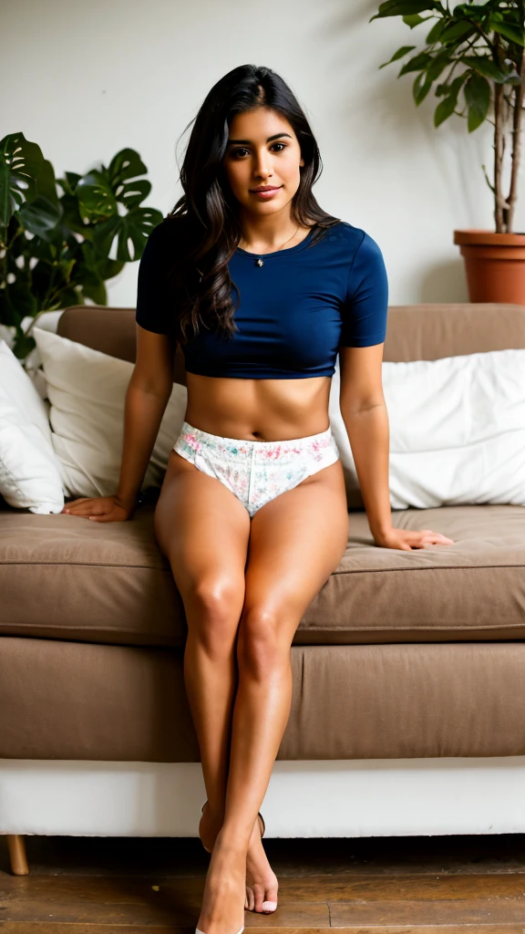 Latina woman 25 years old ,stable model, looking at his laptop with little clothes