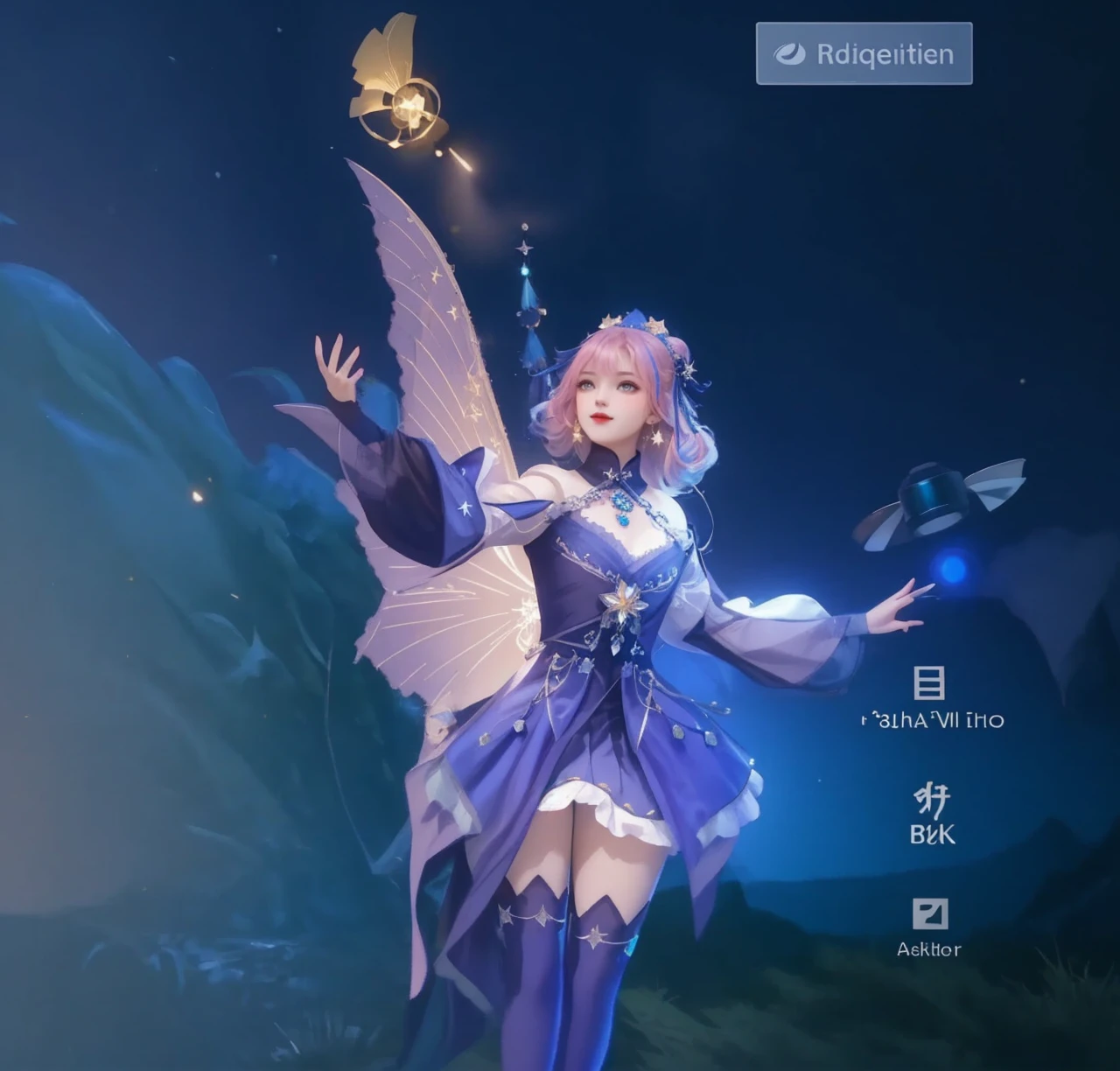 best quality, masterpiece, high resolution, 1 Girl,flirtatious,Seven colored hair,(Charming smile:0.8),Star-shaped pupil,china hanfu,Hair accessories,necklace, Jewelry,Pretty Face,Above_Body, Tyndall effect,Reality, Dark Studio, Rim Light, Two-tone lighting,(High Detail Skin:1.2), 8K uhd, Digital SLR Camera, Soft lighting, high quality, Volumetric Lighting, frank, photo, high resolution, 4K, 8K, Bokeh