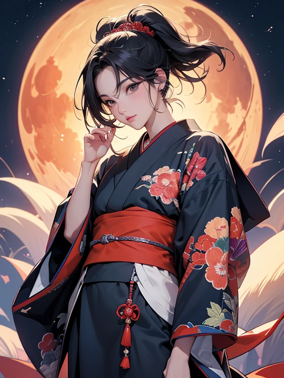 (Highest quality、masterpiece、High resolution、8K)、Vibrant colors、Japanese Nebuta Festival、Digital Art、City of night、full moon、