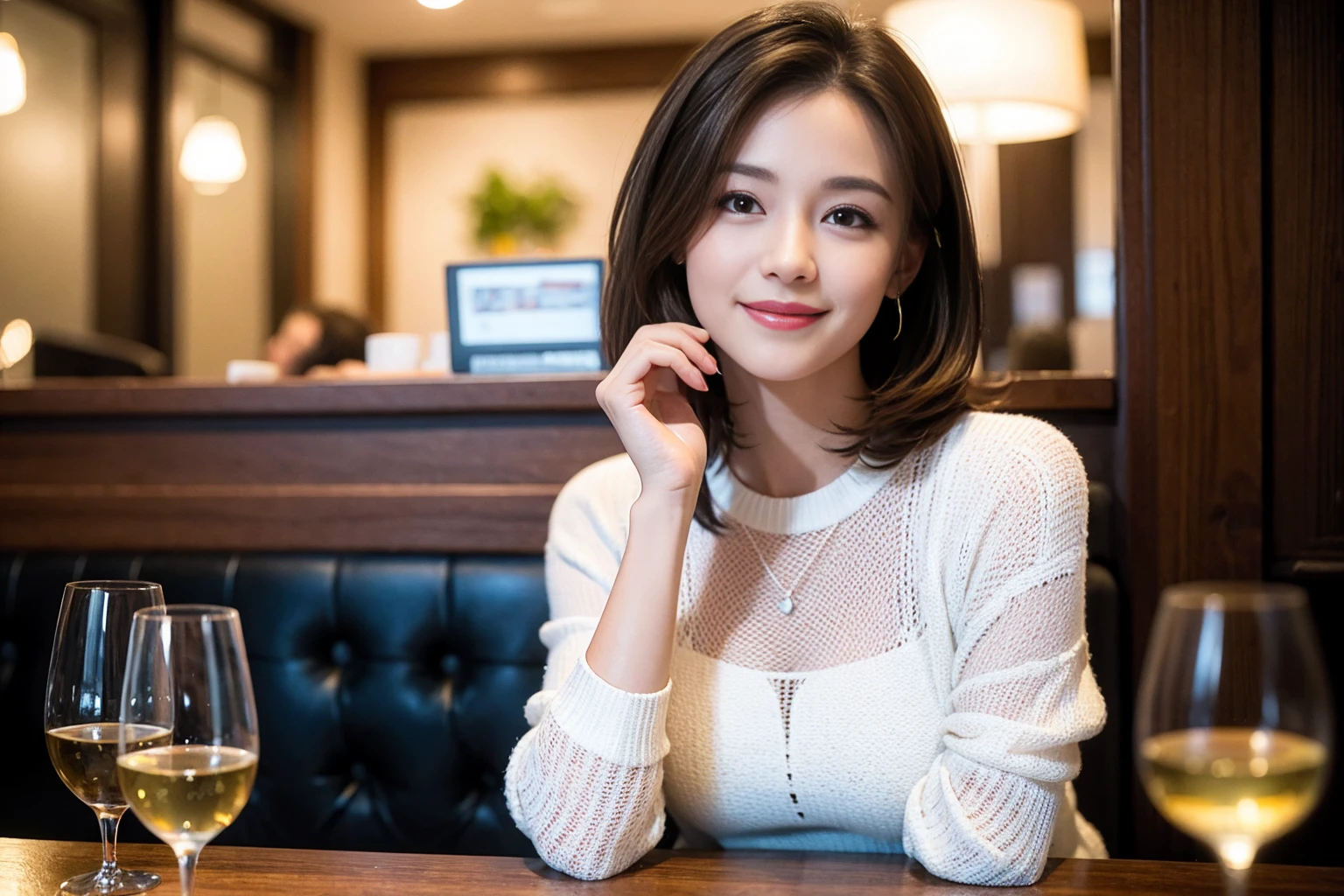 ((Highest quality、8K、masterpiece:1.3))、Shortcuts、cute、slimカップル、modelカップル、actress男優、(Realistic, Intricate details:1.2), full-course dinner、Wine Party、Amazing view of the sunset sky and clouds、A bright smile、short hair,Bright Face、45 years old), 42 years old, red wine 、Appetizers、Italian food、Wine bottle、Champagne、sparkling wine、Two beauties、Brown Hair、Shortcuts、Long sleeve shirt、dress、Beautiful woman 1, (slimな顔), (The body is slim), (Brown Hair), (Shortcuts), cheeks turn a little red,Attractive beauty、restaurant, In a prominent place (From the waist up) Nova Frog Style, actress, model, Upper Body, White wine, slim, wine glass, 中央に置かれたwine glass, smile, (smile: 1.15), Beautiful fine grain, Depth f/2,saturation, High Contrast, Strong light and shadow,Moist Body:1.5、3D texture、Delicate eyes、Brown Hair、The hair is very shiny、