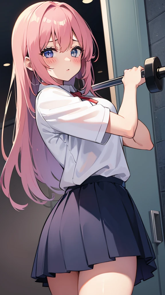 Girl with big  blushing and lifting up her skirt