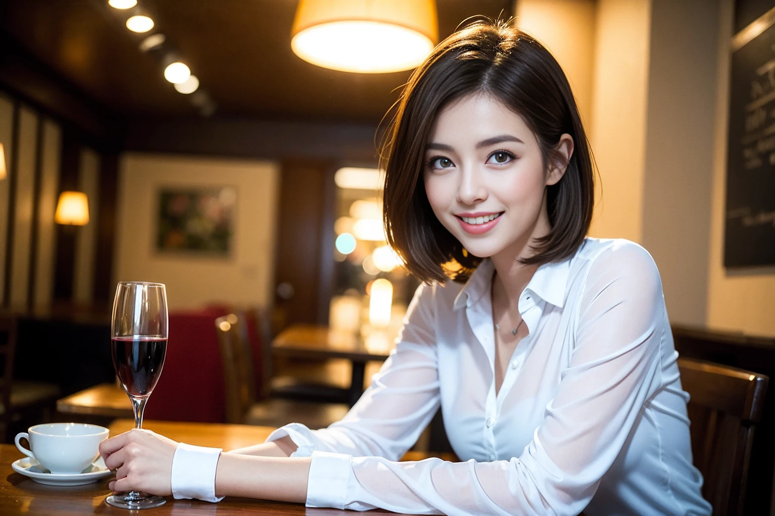 ((Highest quality、8K、masterpiece:1.3))、Shortcuts、cute、slimカップル、modelカップル、actress男優、(Realistic, Intricate details:1.2), full-course dinner、Wine Party、Amazing view of the sunset sky and clouds、A bright smile、short hair,Bright Face、45 years old), 42 years old, red wine 、Appetizers、Italian food、Wine bottle、Champagne、sparkling wine、Two beauties、Brown Hair、Shortcuts、Long sleeve shirt、dress、Beautiful woman 1, (slimな顔), (The body is slim), (Brown Hair), (Shortcuts), cheeks turn a little red,Attractive beauty、restaurant, In a prominent place (From the waist up) Nova Frog Style, actress, model, Upper Body, White wine, slim, wine glass, 中央に置かれたwine glass, smile, (smile: 1.15), Beautiful fine grain, Depth f/2,saturation, High Contrast, Strong light and shadow,Moist Body:1.5、3D texture、Delicate eyes、Brown Hair、The hair is very shiny、