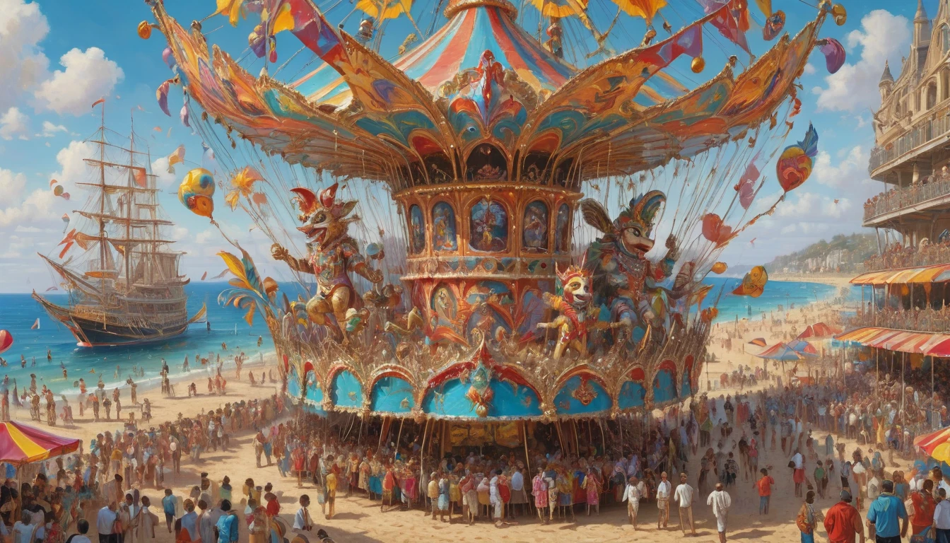 Beach, carnival, Festivities, Highest quality, masterpiece, Representative works, Official Art, Professional, Super intricate details, 8K