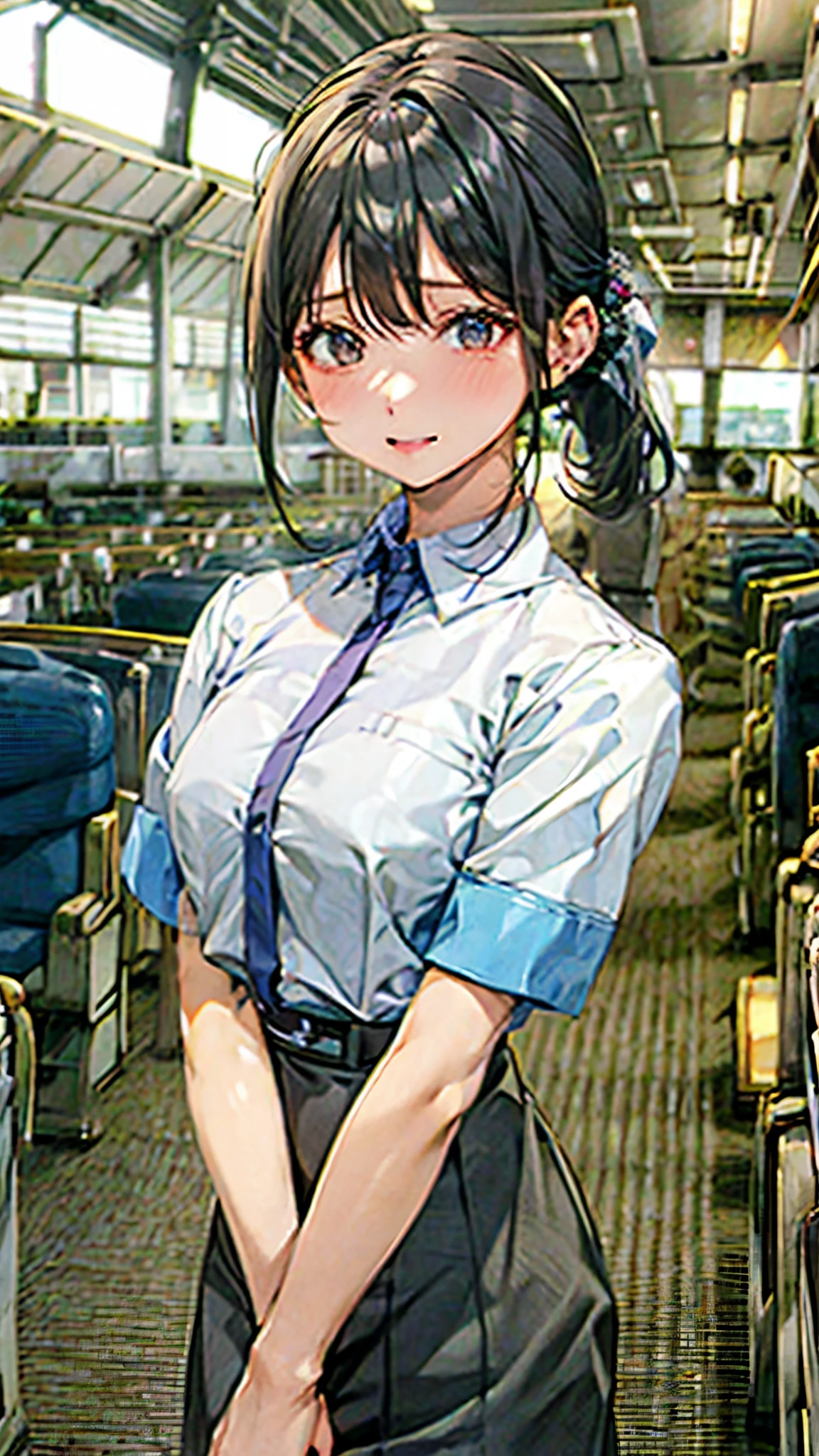 School、White shirt、Black Skirt、airport、multiple:1.5、ponytail、Harem、orgasm