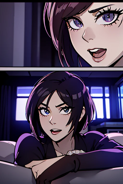 a fierce freestyle battle on stage between two rivals in a manga/anime-style bar full of lively people, detailed character expressions, dramatic lighting, dynamic poses, vibrant colors, intricate backgrounds, (best quality,4k,8k,highres,masterpiece:1.2),ultra-detailed,(realistic,photorealistic,photo-realistic:1.37),hyperrealistic,dramatic lighting,dynamic camera angle,seamless integration of characters and environment,cinematic composition,vibrant neon colors,moody atmosphere,incredible attention to detail