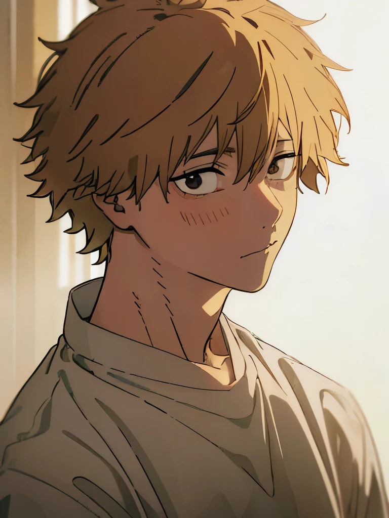 (masterpiece, best quality), 1 boy, blonde messy hair, light brown eyes.