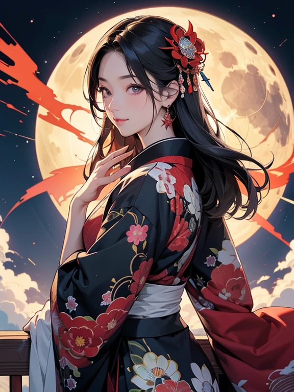 (Highest quality、masterpiece、High resolution、8K)、Vibrant colors、Japanese Nebuta Festival、Digital Art、City of night、full moon、A Midsummer Night's Dream、Beautiful yukata、