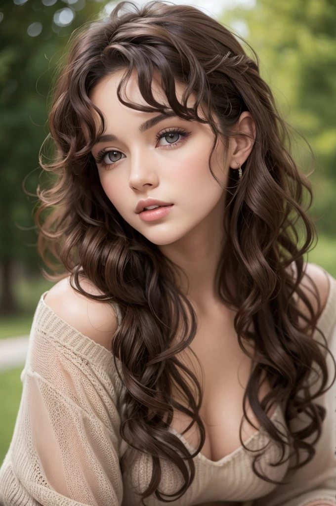 A beautiful brunette woman with curly hair 
