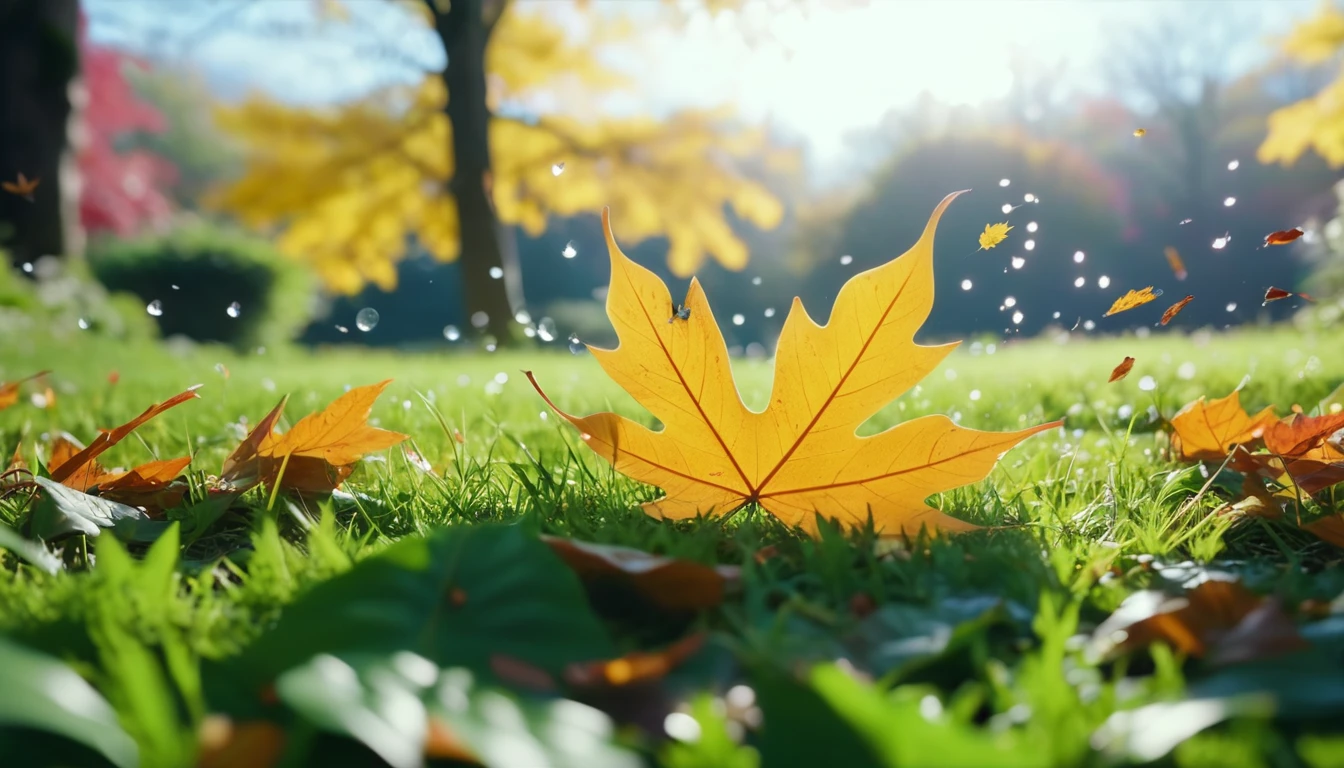 there is a イチョウ that is sitting on the grass, (イチョウの葉)magical leafs falling, nature documentry footage, youtube video screenshot, today's featured photography 4k,秋 turkel, nature photography 4k, 10月, cinematic widescreen shot, leaves and magic, high quality screenshot, 2 0 2 1 cinematic 4 k framegrab, wide screenshot