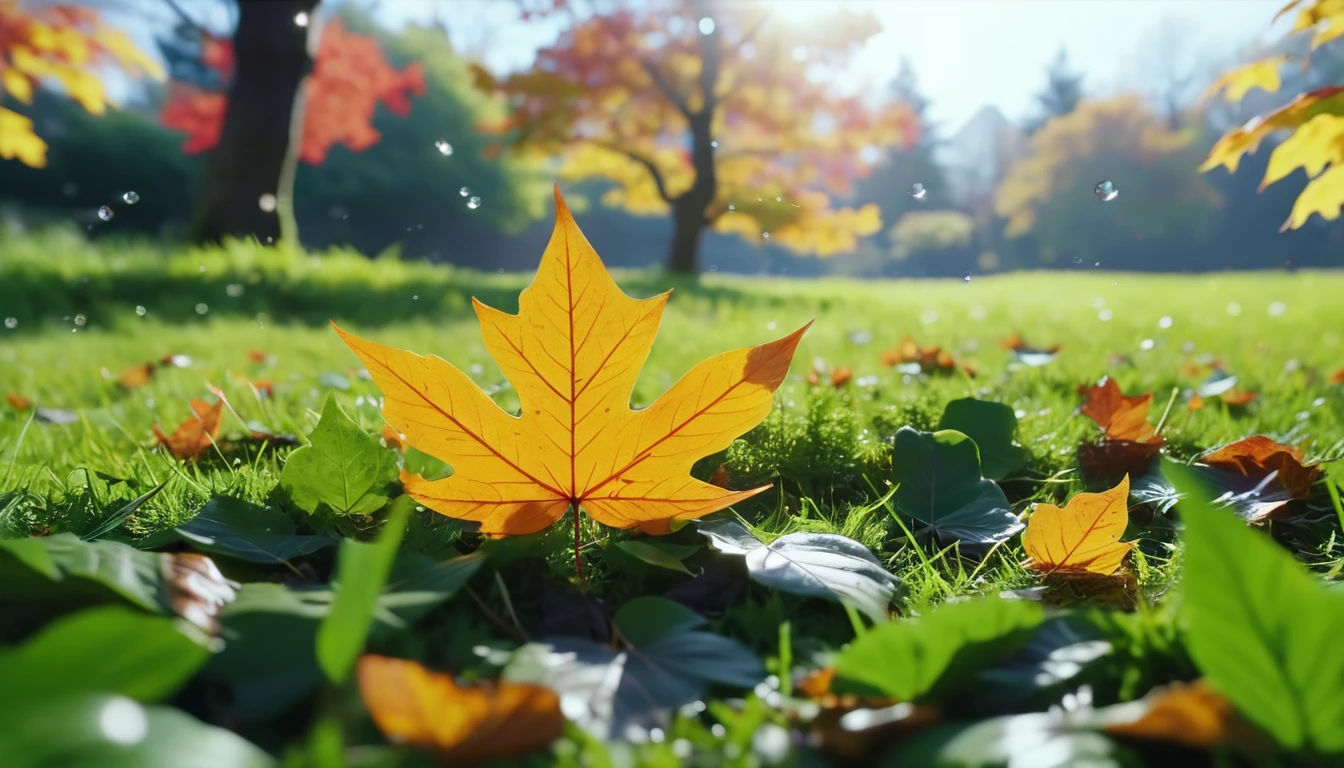 there is a イチョウ that is sitting on the grass, (イチョウの葉)magical leafs falling, nature documentry footage, youtube video screenshot, today's featured photography 4k,秋 turkel, nature photography 4k, 10月, cinematic widescreen shot, leaves and magic, high quality screenshot, 2 0 2 1 cinematic 4 k framegrab, wide screenshot