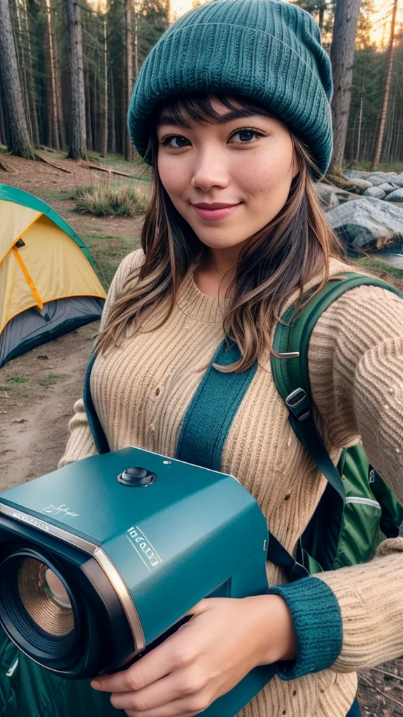 VeronicaCipher ((upper body selfie, happy)), masterpiece, best quality, ultra-detailed, solo, outdoors, (night), mountains, nature, (stars, moon) cheerful, happy, backpack, sleeping bag, camping stove, water bottle, mountain boots, gloves, sweater, hat, flashlight, forest, rocks, river, wood, smoke, shadows, contrast, clear sky, analog style (look at viewer:1.2) (skin texture) (film grain:1.3), (warm hue, warm tone) :1.2), close up, cinematic light, sidelighting, ultra high res, best shadow, RAW, upper body, , wearing pullover
kodak vision 3,