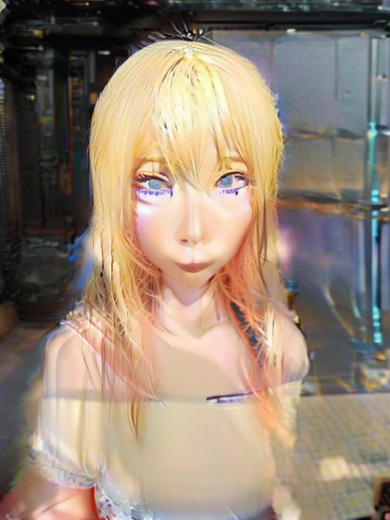 Blonde longhair, purple eyes, japan girl.