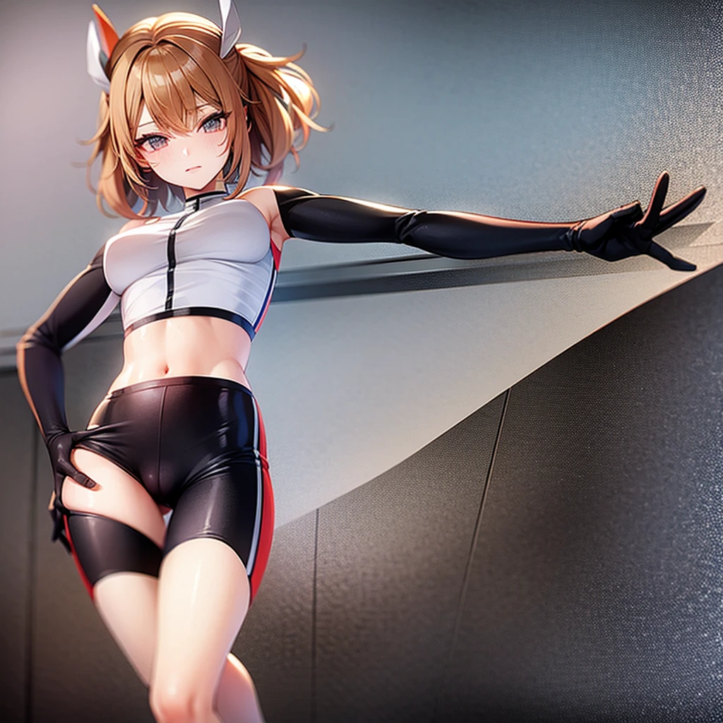 track and field uniform,hairpin,slender,glamorous,midriff peek,bare legs,crotch,cleavagte