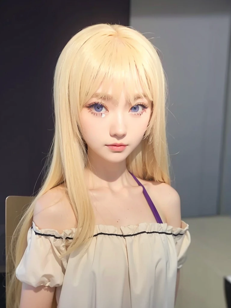 Blonde longhair, purple eyes, japan girl.