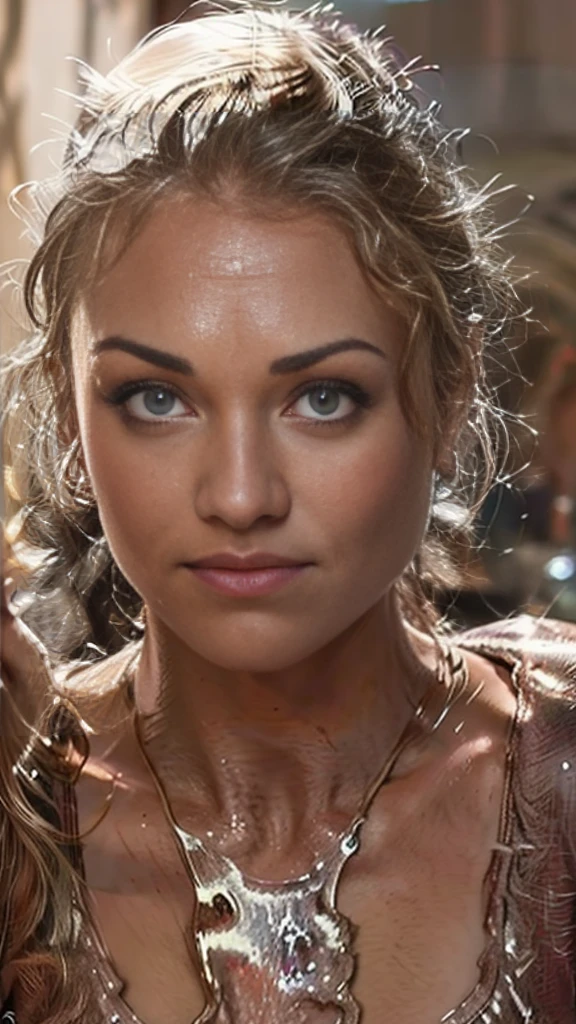 beautiful muscular female, detailed eyes, glistening oily skin, intricate muscle definition, sculpted physique, cinematic composition, hyper-realistic, award-winning photography, 8k, photorealistic