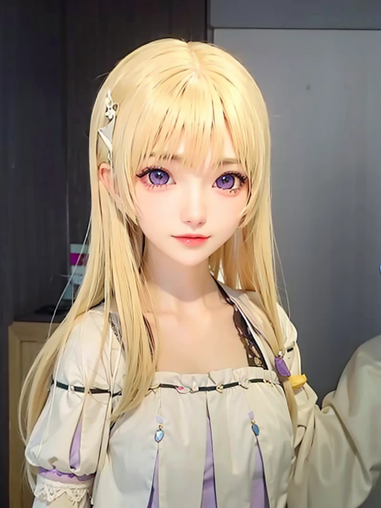 Blonde longhair, purple eyes, japan girl.
