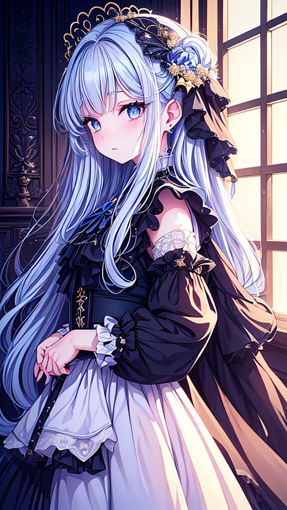 ((best quality)), ((masterpiece)), (detailed), une fille, visage parfait, Longhaire, ((golden hair)), curly hair, decorated cheveux, ultramarine blue eyes,(

Name: Kokoro Kairyū
Element: verdanthia
Description: Kokoro Kairyū, also known as the Celestial Whisper, is a gentle and ethereal young girl with an unassuming elegance about her. Her piercing blue eyes seem to hold a thousand secrets, and her raven-black locks cascade down her back like a waterfall of night. When she gazes directly into the camera, the room is filled with an unearthly serenity, as if the very essence of the stars has descended upon the mortal realm. The delicate butterflies that flutter around her may also be a symbol of the liberation she brings to those who cross her path. Her attire, a stunning ensemble of white and black, is as delicate as a snowflake and as resilient as the celestial body it resembles.


)
