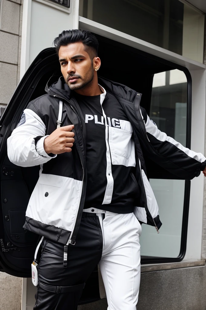 POLICE ARRESTED AA MAN IN BLACK JACKET WHITE PANT IN ATTITUDE MEN