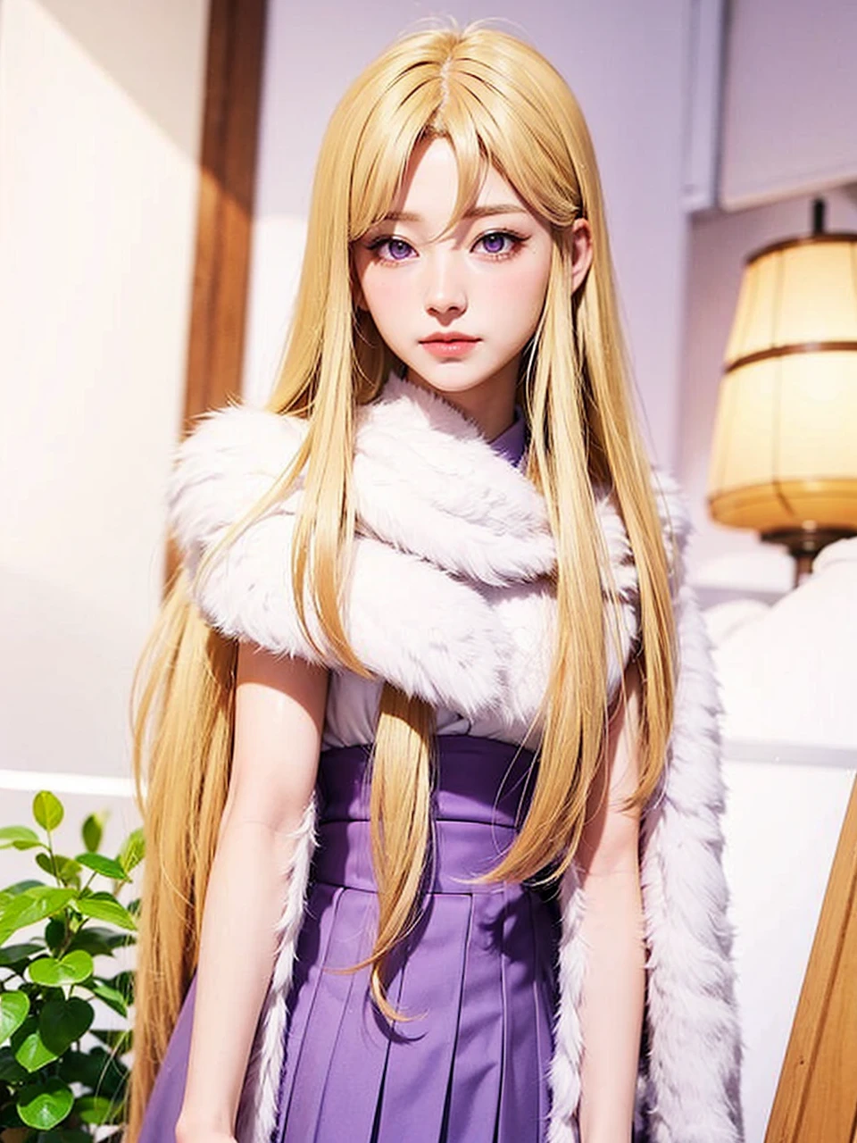 Blonde longhair, purple eyes, japan girl.