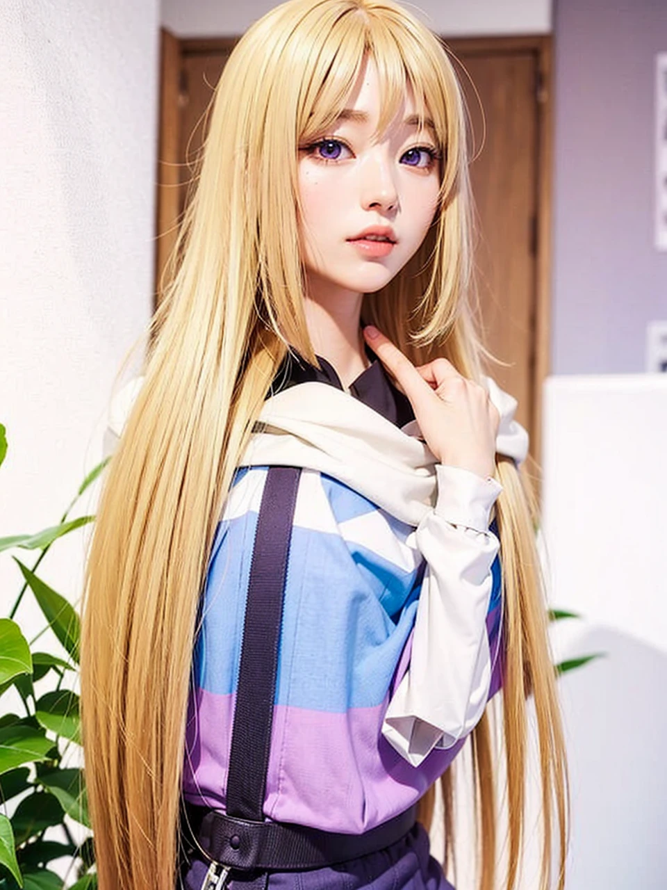 Blonde longhair, purple eyes, japan girl.