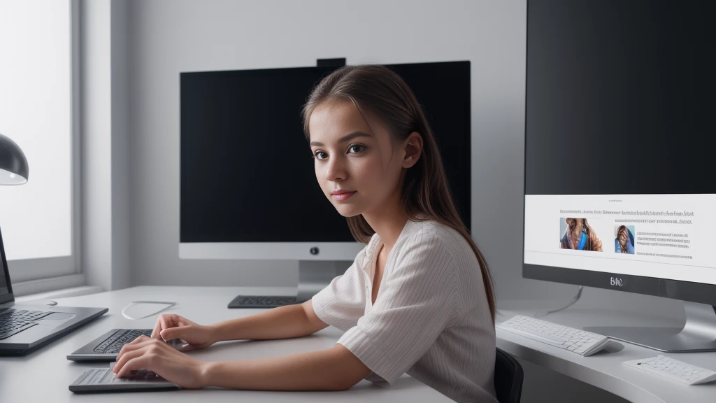 1 girl, website design, digital artist, website layout, website structure, website development, web design, computer screens, technology, ultra-detailed, (best quality,4k,8k,highres,masterpiece:1.2),ultra-detailed,(realistic,photorealistic,photo-realistic:1.37),digital painting,studio lighting,sharp focus,vibrant colors
