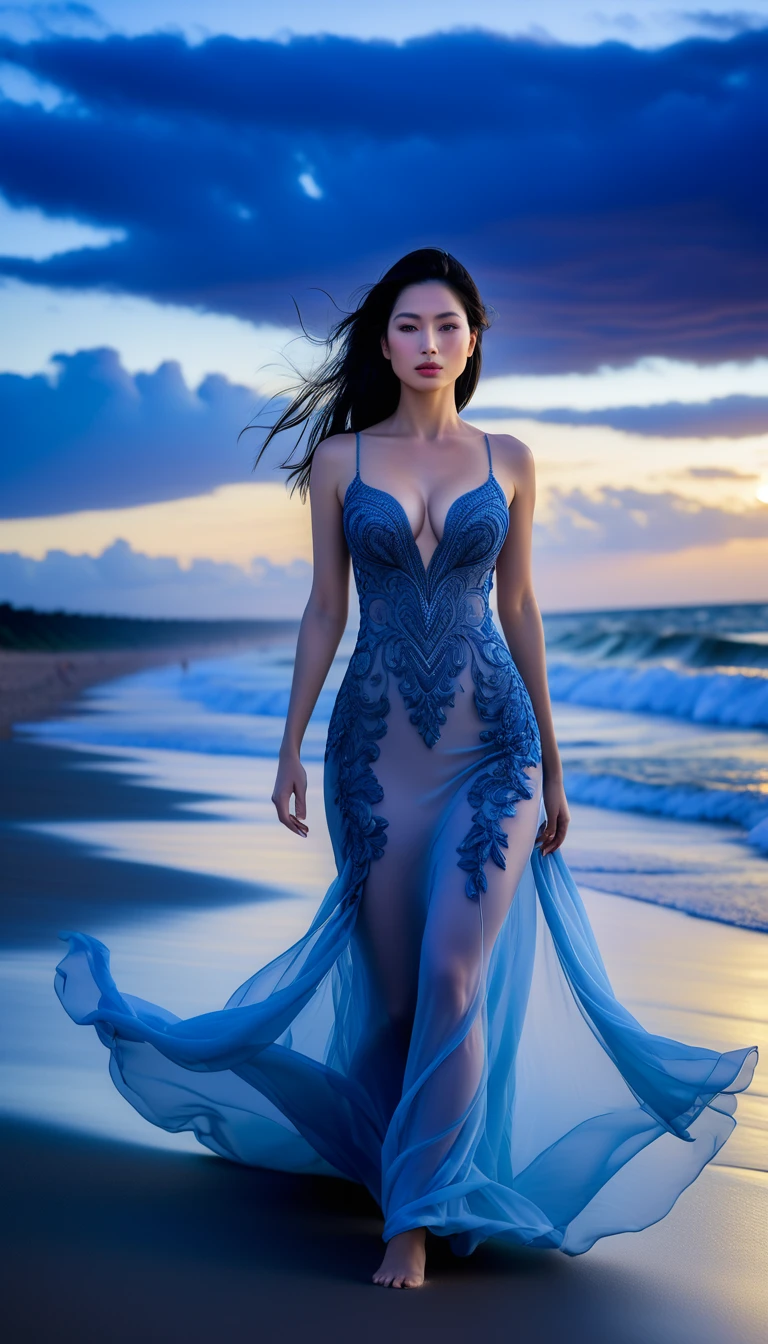 ((Masterpieces with up to 16K resolution:1.6)),Highest quality,it is really amazing,Very detailed,Ultra-high resolution,((Real:1.5)),((Realistic:1.5)),Increased depth of field,((Cinematic Light Effects:1.5)),
Elegant mature woman,Walking on the beach,
Long black hair,((Ultra-detailed and beautiful faces:1.5)),Translucent white skin,Very detailedな肌の質感,Great proportions,Anatomically correct body,
elegant beach dress,Artistic design,Beautiful and detailed pattern,Luxurious jewellery decoration,Detailed fabric texture,
Coastal landscape at dusk,Dark clouds and dark sky,delay々Continuing sandy beach, Deserted Beach,Dark sea surface,
((Face close-up:1.6)),