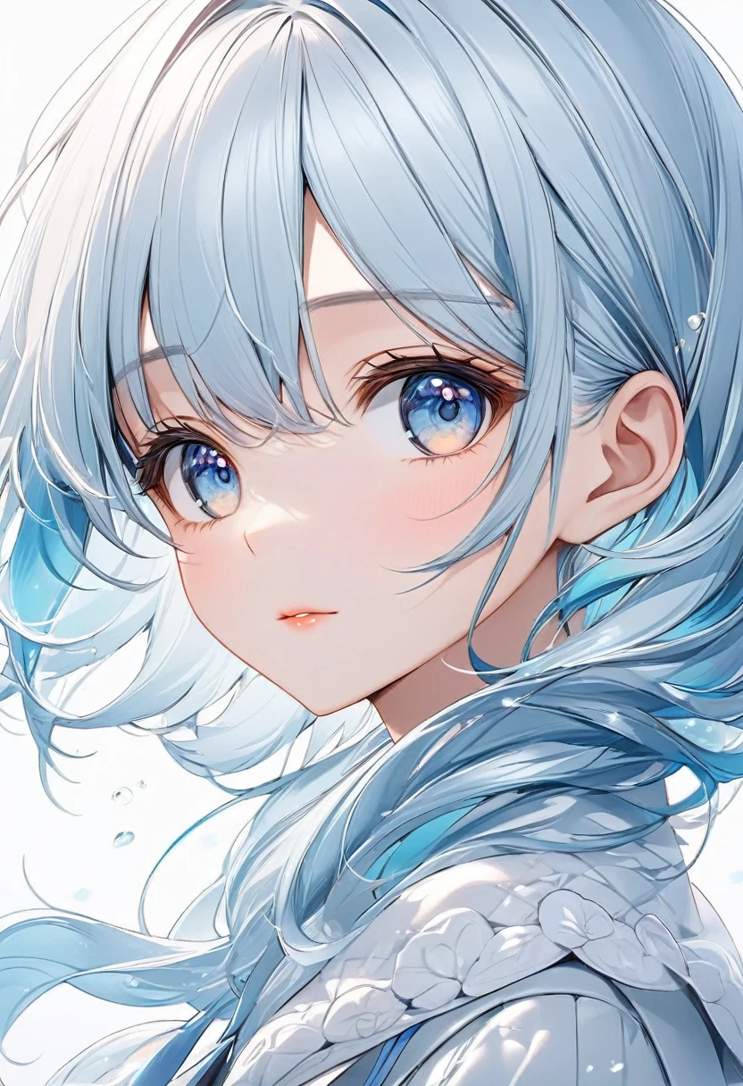 Cute light blue haired girl(Close)Beautiful and extremely fine texture,detailed, bright, High-quality animation style presentation