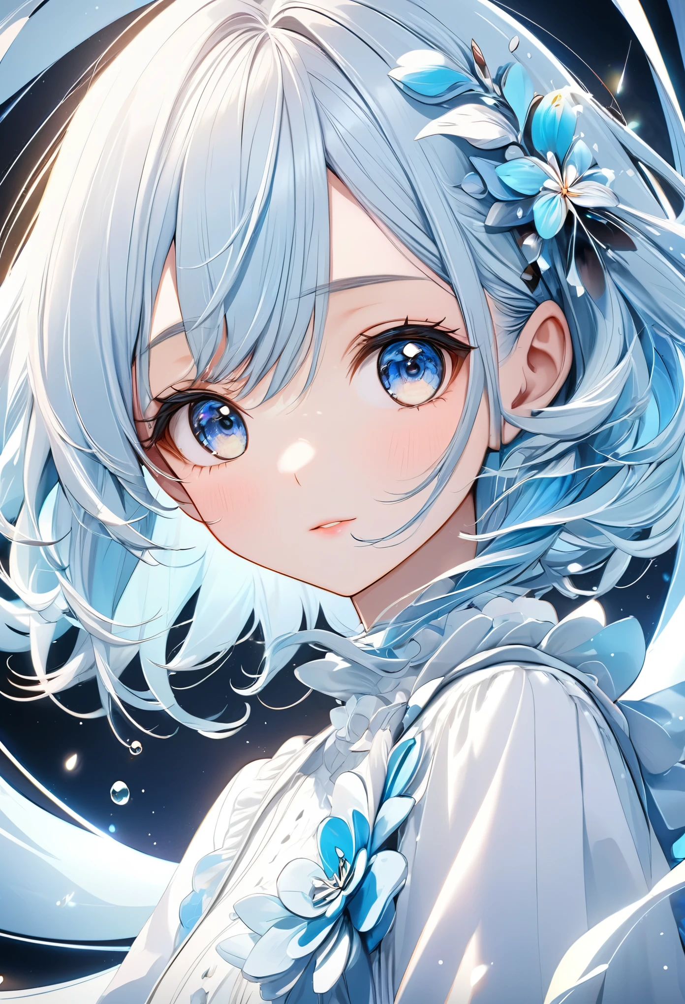 Cute light blue haired girl(Close)Beautiful and extremely fine texture,detailed, bright, High-quality animation style presentation
