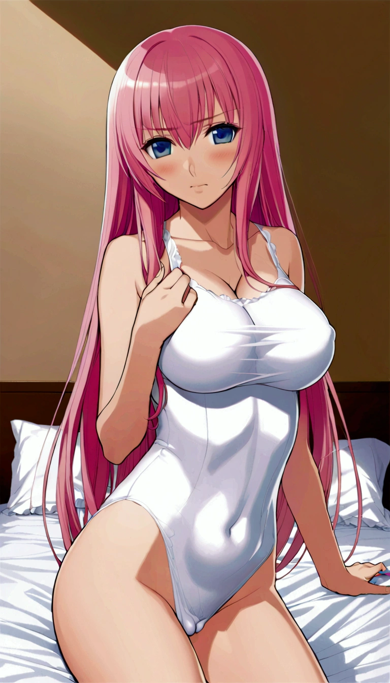 {{masterpiece}},{Detailed and beautiful depiction},Official Art,Beautiful adult woman,Megurine Luka,Pink long hair,blue eyes,Big Breasts,Full nudity,(Draw only the upper body),Put your penis between your breasts,Titty fuck,Semen on my chest,{{Erotic Seduction:2.0}},{Embarrassed facial expression},bedroom