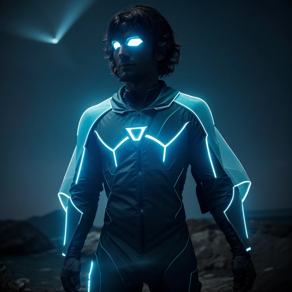 A suit that emits a soft, glowing light in various colors, allowing the hero to blend into surroundings or illuminate dark areas. It could also include bioluminescent patterns that shift based on the hero's mood or energy levels.