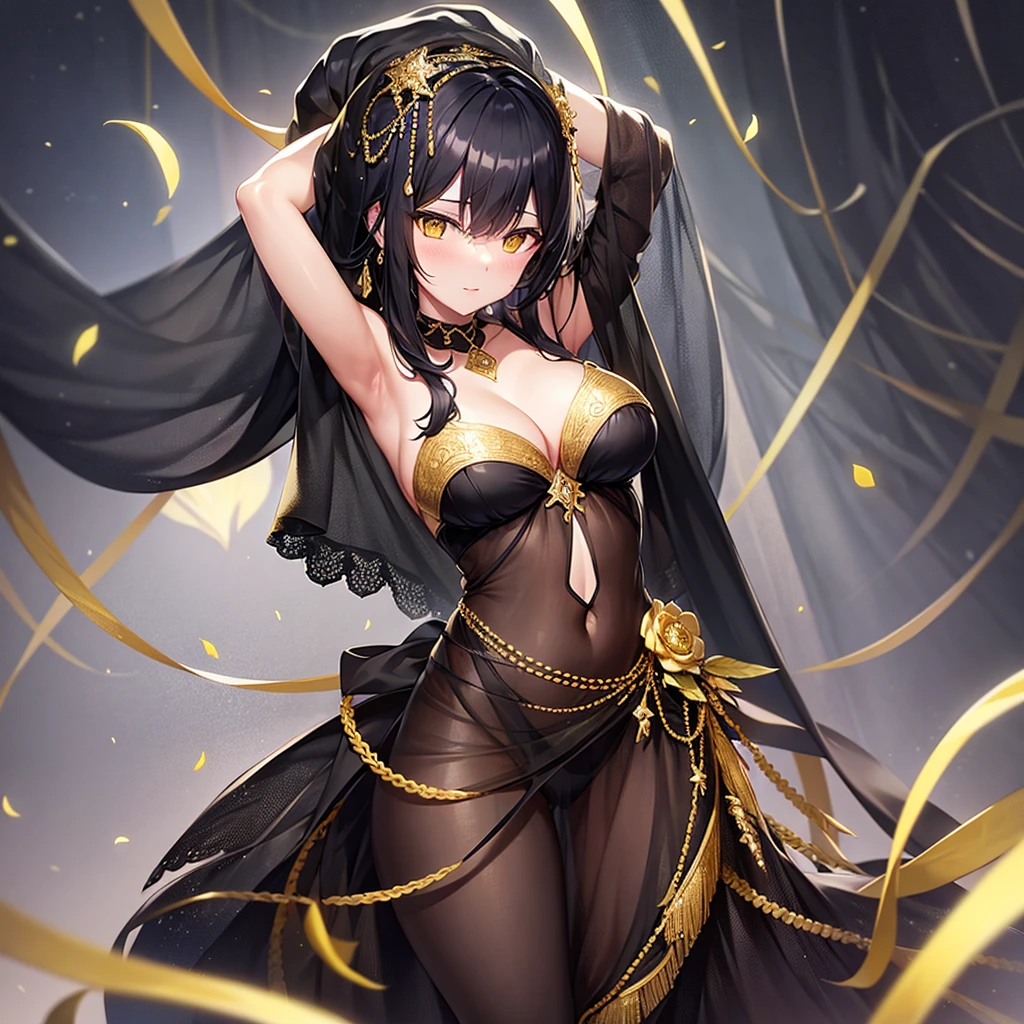 One woman,Black Hair,Yellow Eyes,erotic,veil,YD Dance Costume