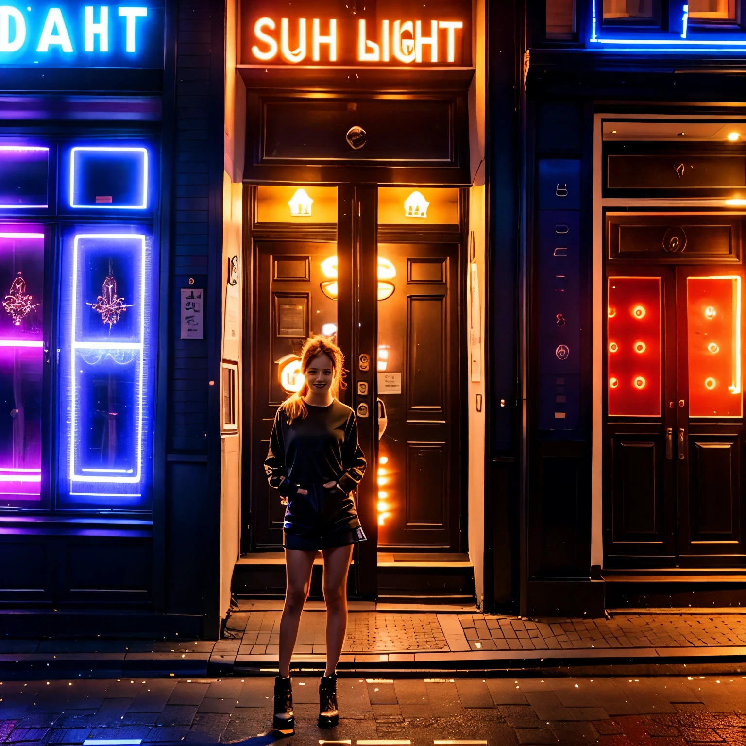 ((ExtremelyDetailed (3 windows of Amsterdam's Red Light District:1.37) (Stunning girls are trapped inside individual windows))), (masterpiece 8K TopQuality) (ProfessionalPhoto:1.37), ZoomLayer, (ZoomedOut:1.28, wide-angle) View Though Shop window from busy sidewalk, (Girl Visible Though show window Glass with Reflections)