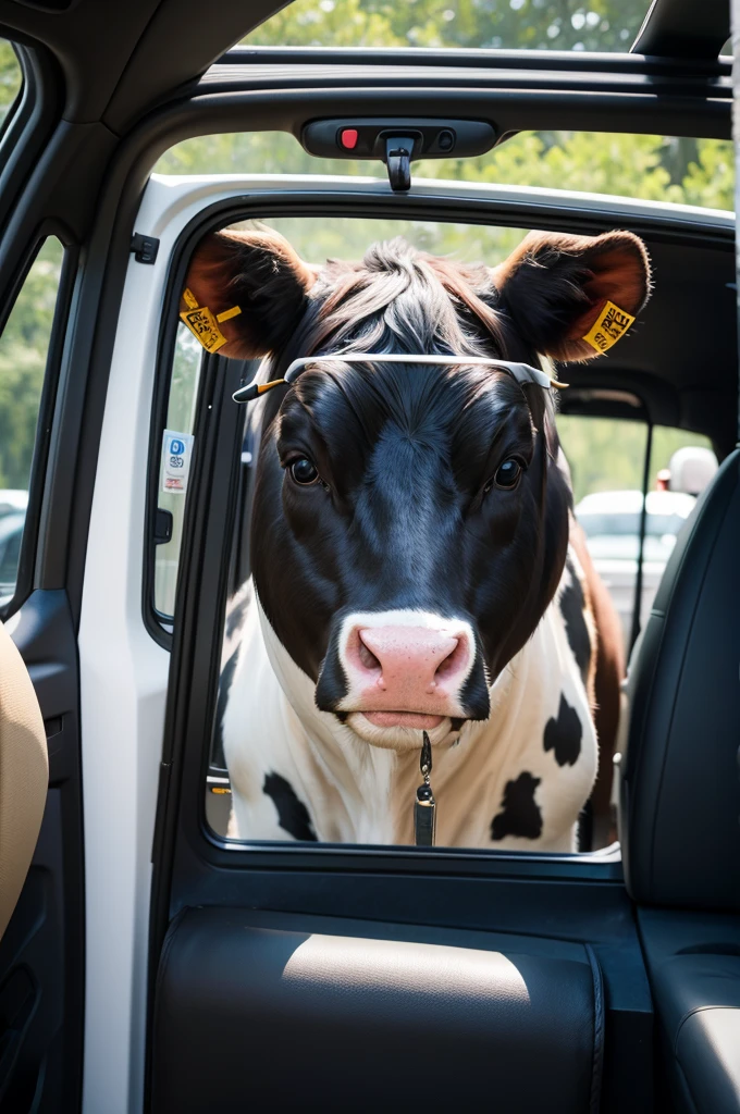 A cow in the uber