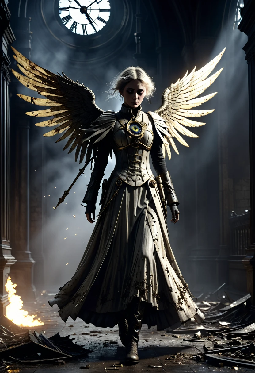 Clockwork angel,The Last Stand,The Last Steps, cinematic lighting, high detail, photorealistic, horror, grime, death, decaying, cinematic lighting, unreal engine render —ar 16:9 —hd