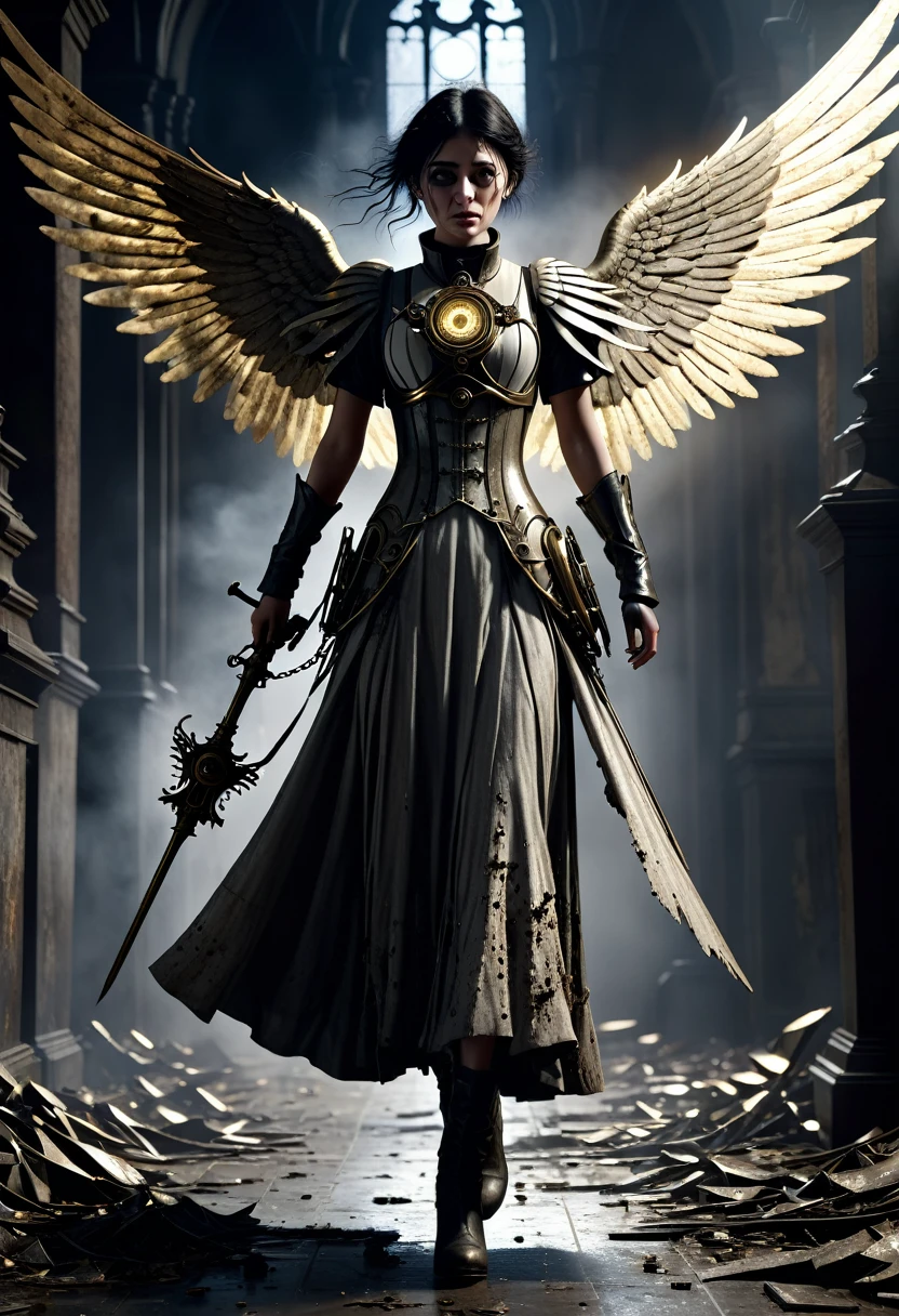 Clockwork angel,The Last Stand,The Last Steps, cinematic lighting, high detail, photorealistic, horror, grime, death, decaying, cinematic lighting, unreal engine render —ar 16:9 —hd