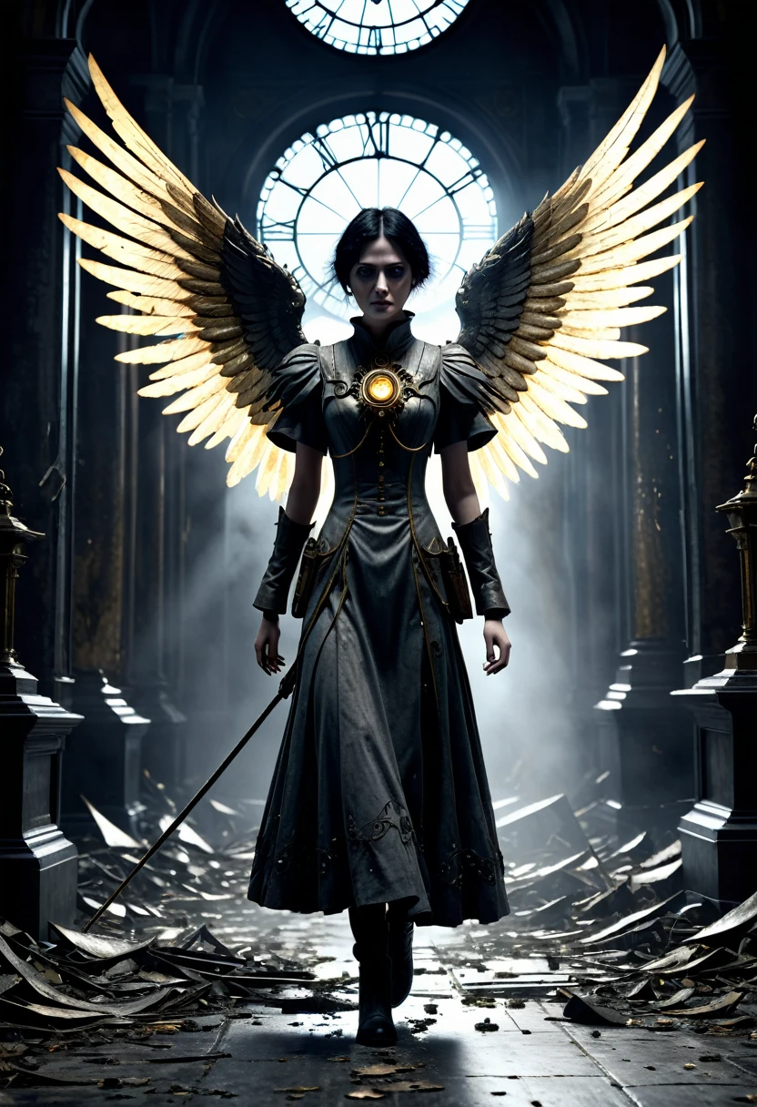 Clockwork angel,The Last Stand,The Last Steps, cinematic lighting, high detail, photorealistic, horror, grime, death, decaying, cinematic lighting, unreal engine render —ar 16:9 —hd