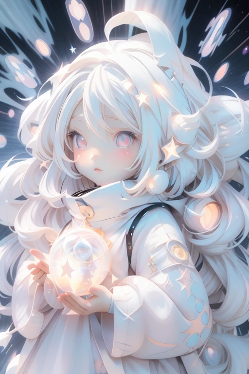 anime girl with long white hair and a star in her hair, White-haired God, Anime girl with space-like hair, star(null) starry_null, Cute girl anime visuals, Splash Art Anime , White glowing aura, White Hair Girl, Ethereal Anime, akasuki voidstar, Celestial Aura, Nightcore, Anime Moe Art Style