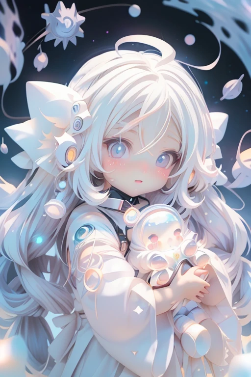 anime girl with long white hair and a star in her hair, White-haired God, Anime girl with space-like hair, star(null) starry_null, Cute girl anime visuals, Splash Art Anime , White glowing aura, White Hair Girl, Ethereal Anime, akasuki voidstar, Celestial Aura, Nightcore, Anime Moe Art Style
