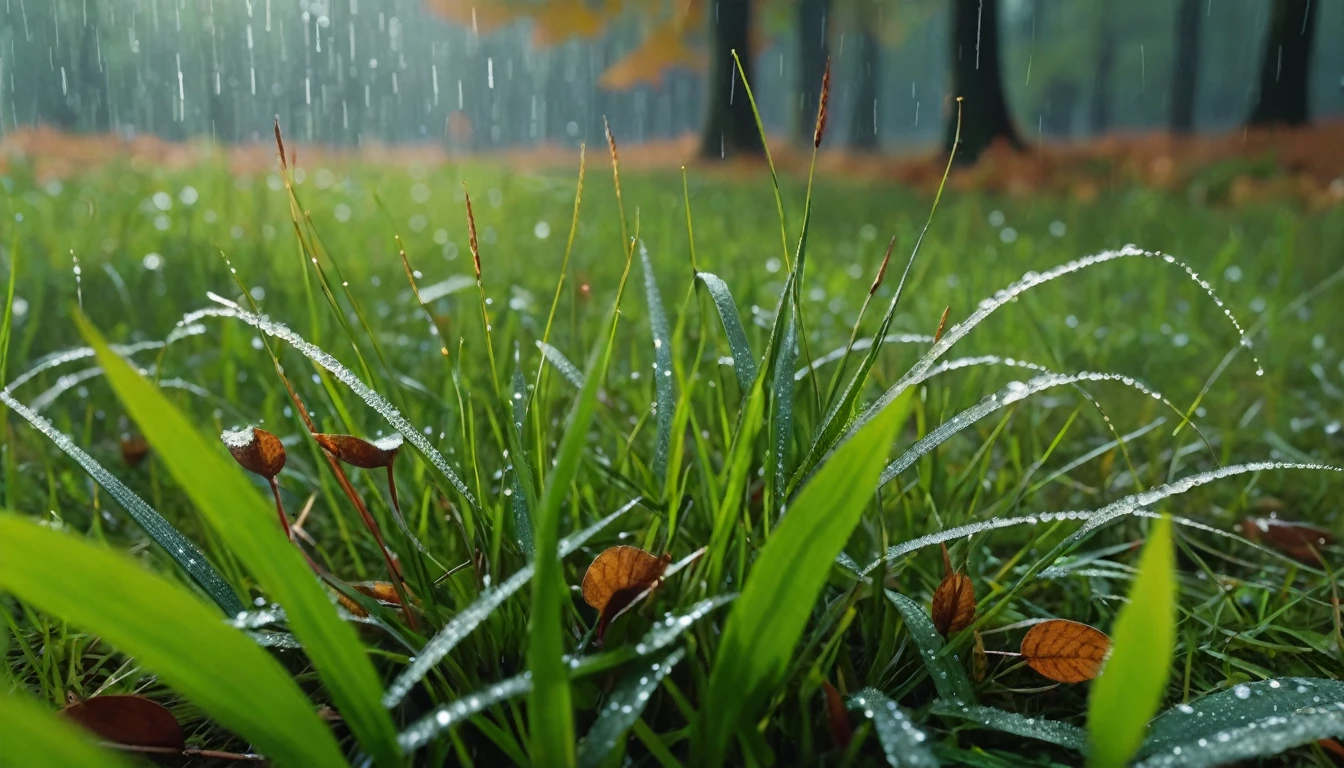 there is a Eleutherine bulbosa that is sitting on the grass, nature documentry footage, youtube video screenshot, today's featured photography 4k, autumn rain turkel, nature photography 4k, november, cinematic widescreen shot, leaves and magic, high quality screenshot, 2 0 2 1 cinematic 4 k framegrab, wide screenshot、雪が薄く積もっている